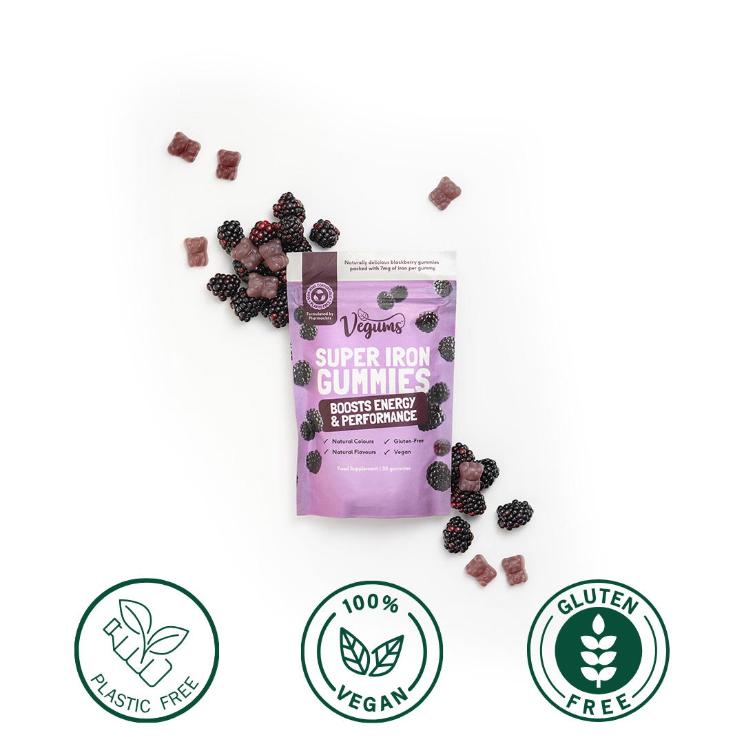 Vegums super iron gummies vegan uk vitamins with blackberry flavour
