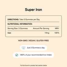 Vegums super iron nutritional information package