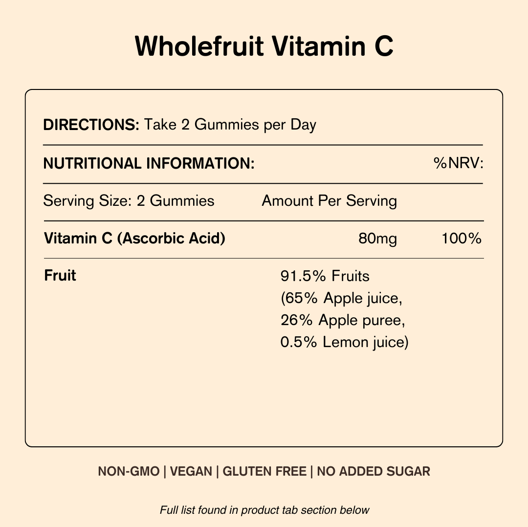 Wholefruit vitamin c by vegums nutritional information chart 
