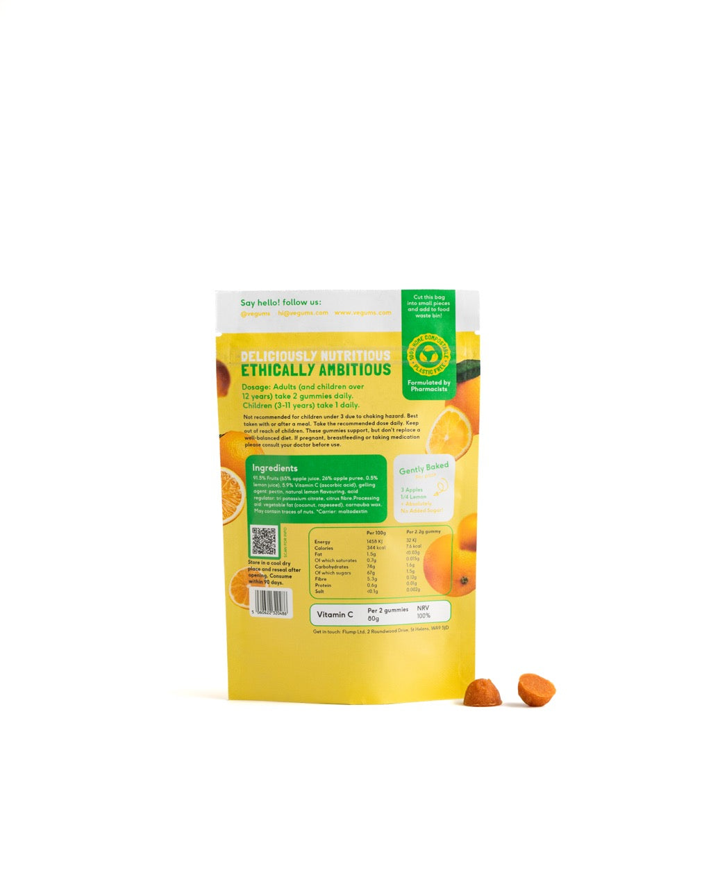 Yellow supplement package with orange elements on a white background