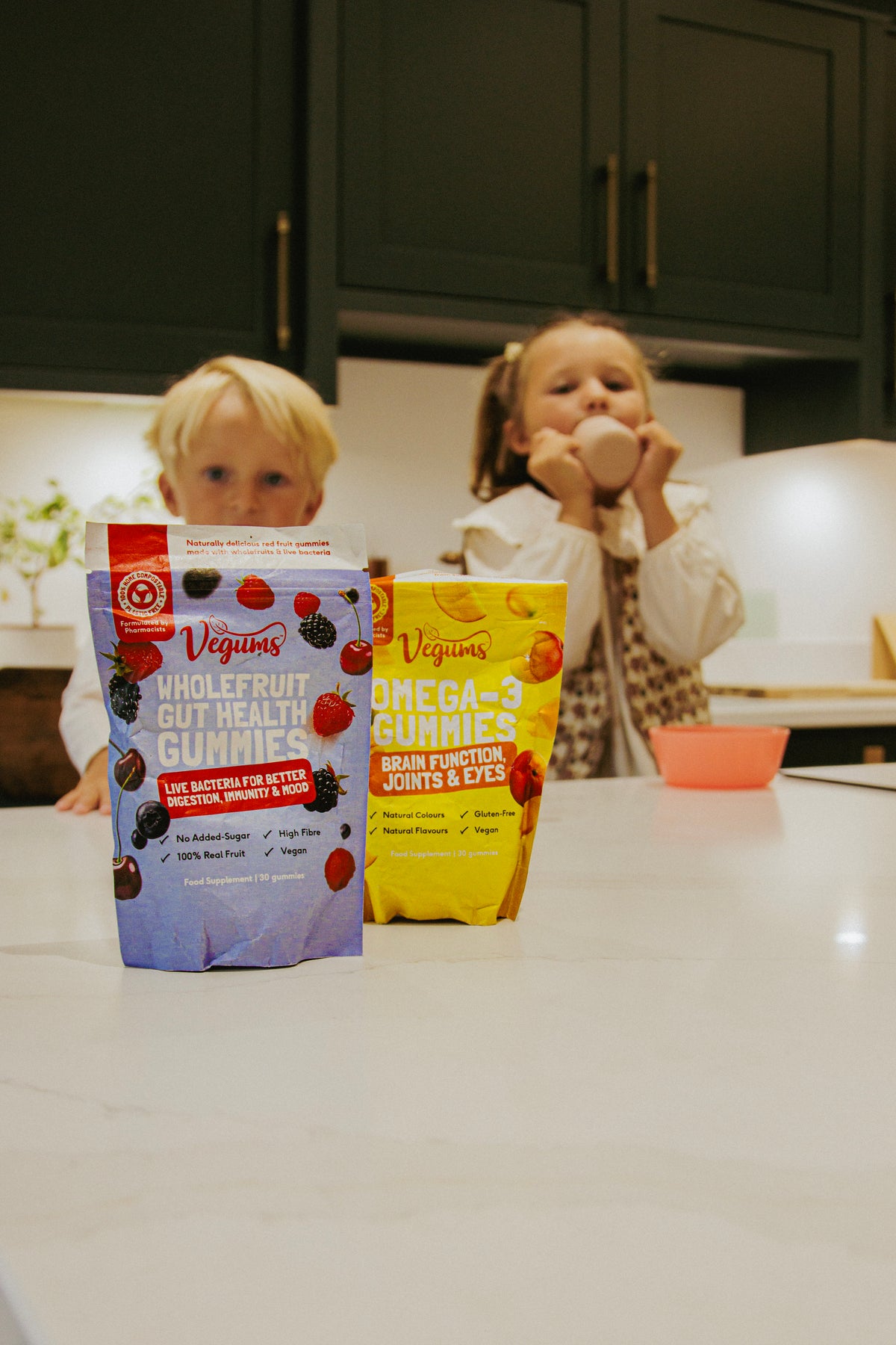 VGKIDS03 Child with Vegums Wholefruit Probiotic and Omega-3 gummies