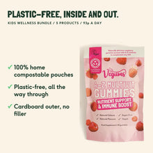 A Vegums A-Z Multivit pouch, 100% home compostable and plastic-free with a cardboard outer